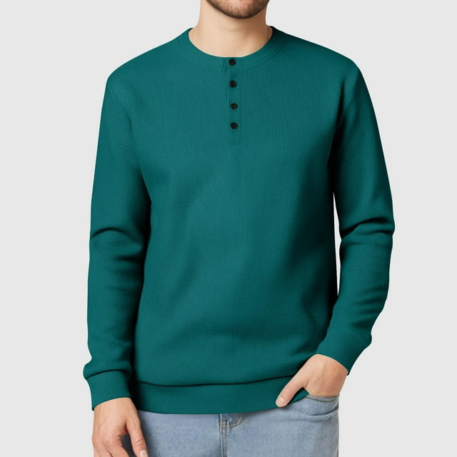 Gspmoly Oversized Tshirts for Men, Men'S Solid Color Button Round Neck Knitted Long Sleeved Shirt Summer Tops Savings