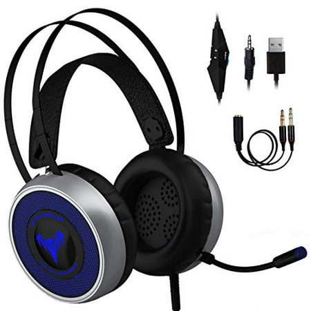 [Newest 2019] Gaming Headset for Xbox One S,X, PS3 PS4, PC with LED Soft Breathing Earmuffs, Adjustable Microphone, Comfortable Mute  & Volume Control, 3.5mm Adapter for Laptop, (Best Ps4 Gaming Headset 2019)