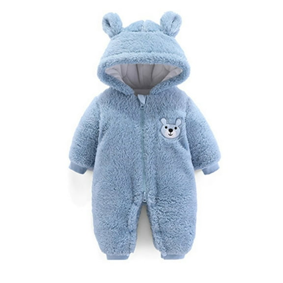 Wuxian Baby Girls Boys Winter Bodysuit Classic Hoodies Zipper Up Long Sleeve Fuzzy Wool Jumpsuit Solid Color Thick For Toddler Winter Warm Cozy Romper Outfit,12-24 Months
