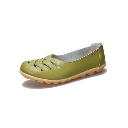 

Gomelly Women Casual Shoes Slip On Flats Comfort Loafers Breathable Leather Shoe Walking Work Grass Green 5