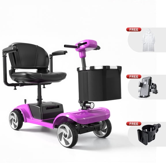 Electric Mobility Scooter for Adults, 350W 4-Wheel, 15.3 Miles, 5.2 MPH, 300LBS Load, Upgraded Footrest: 30% Extra Comfort, Anti-Tip Wheels, Removable Battery, LED Headlight & Basket