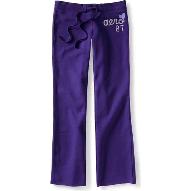 Aeropostale - Pantalones de chándal casuales clásicos de forro polar con purpurina para mujer, morado, grande