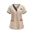 thumbnail image 2 of Hfnxid Housekeeping Uniforms for Women Plus Size Lightweight Scrubs Top Breathable Soft Work Blouse Color Block Loose Fit Nursing Uniform Blouse Khaki S, 2 of 7
