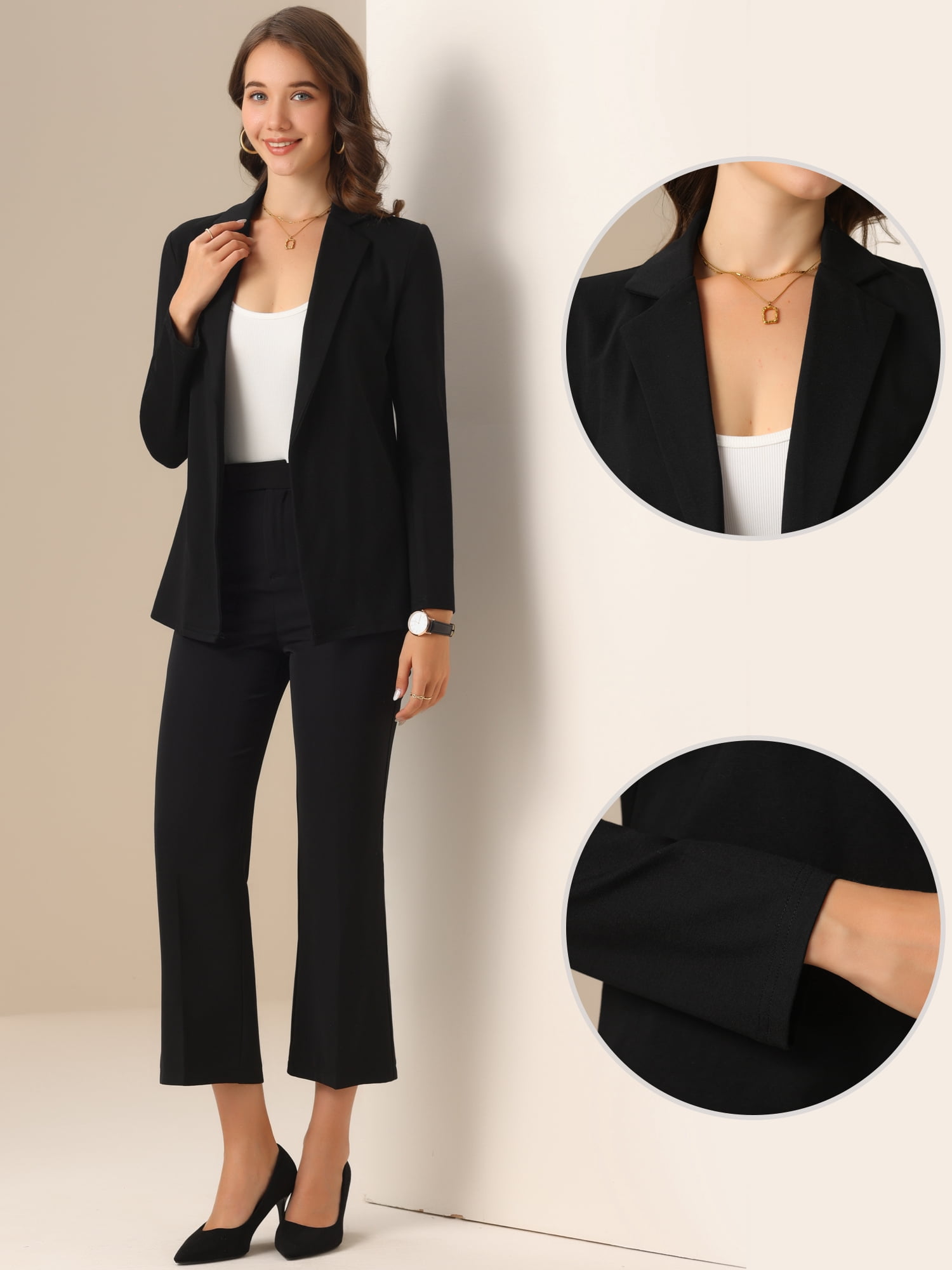 DARING DIVA Women's Long Sleeve Work Office Open Front Suit Jacket XL Black