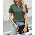 thumbnail image 5 of Spring and summer solid color T-shirt women's round neck lace short-sleeved top, 5 of 7