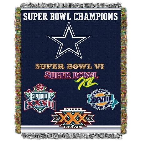 Dallas Cowboys NFL Super Bowl Commemorative Woven Tapestry Throw (48