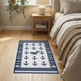 thumbnail image 3 of ODIKA 2'x3' Washable Doormat Nautical Whale Maritime Stripe Border Motif Marine Boat Hooked Refined for Entryway, Kitchen, Laundry Room, Non-Slip, Low Pile, 3 of 7