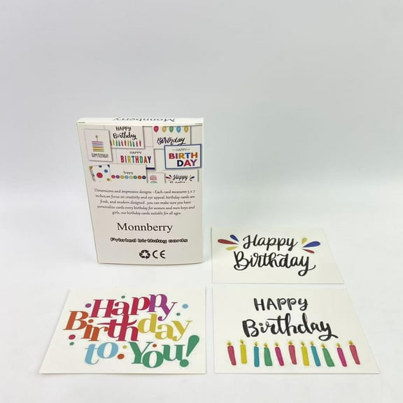 Monnberry Printed birthday cards,Happy Birthday Cards Bulk with Short Message Inside, 5x7 Inch Thick Card Stock Assorted Birthday Cards with Envelopes