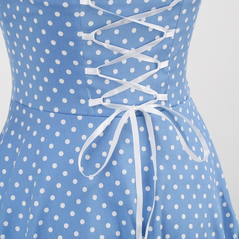 light blue polka dot dress PRE-ORDER - New FIT - Maneater Swing Dress in Teal Blue Polka Dot main image 0