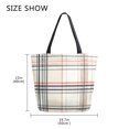 thumbnail image 5 of FORMRS Womens Canvas Tote Bag with Zipper Inner Pocket Shoulder Handbag, Beige Plaid Pattern, 5 of 7