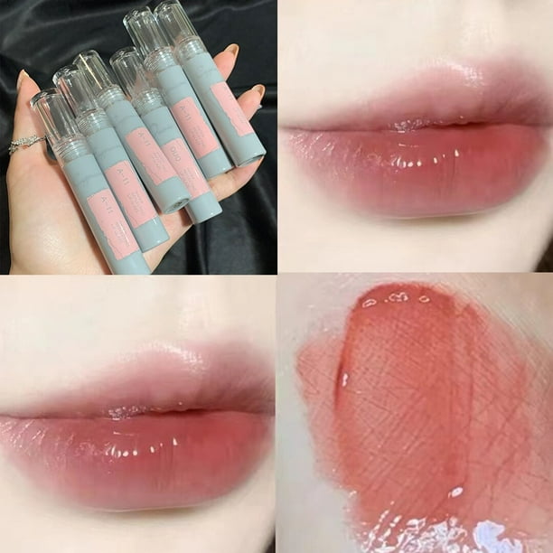 Brillo de labios de agua de espejo transparente rosa, esmalte de labios líquido brillante impermeable, tinte de labios rojo, maquillaje coreano Fivean unisex