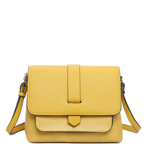 Ampere Creations Lilly Women Medium Vegan Leather Flap Crossbody Bag - Mustard