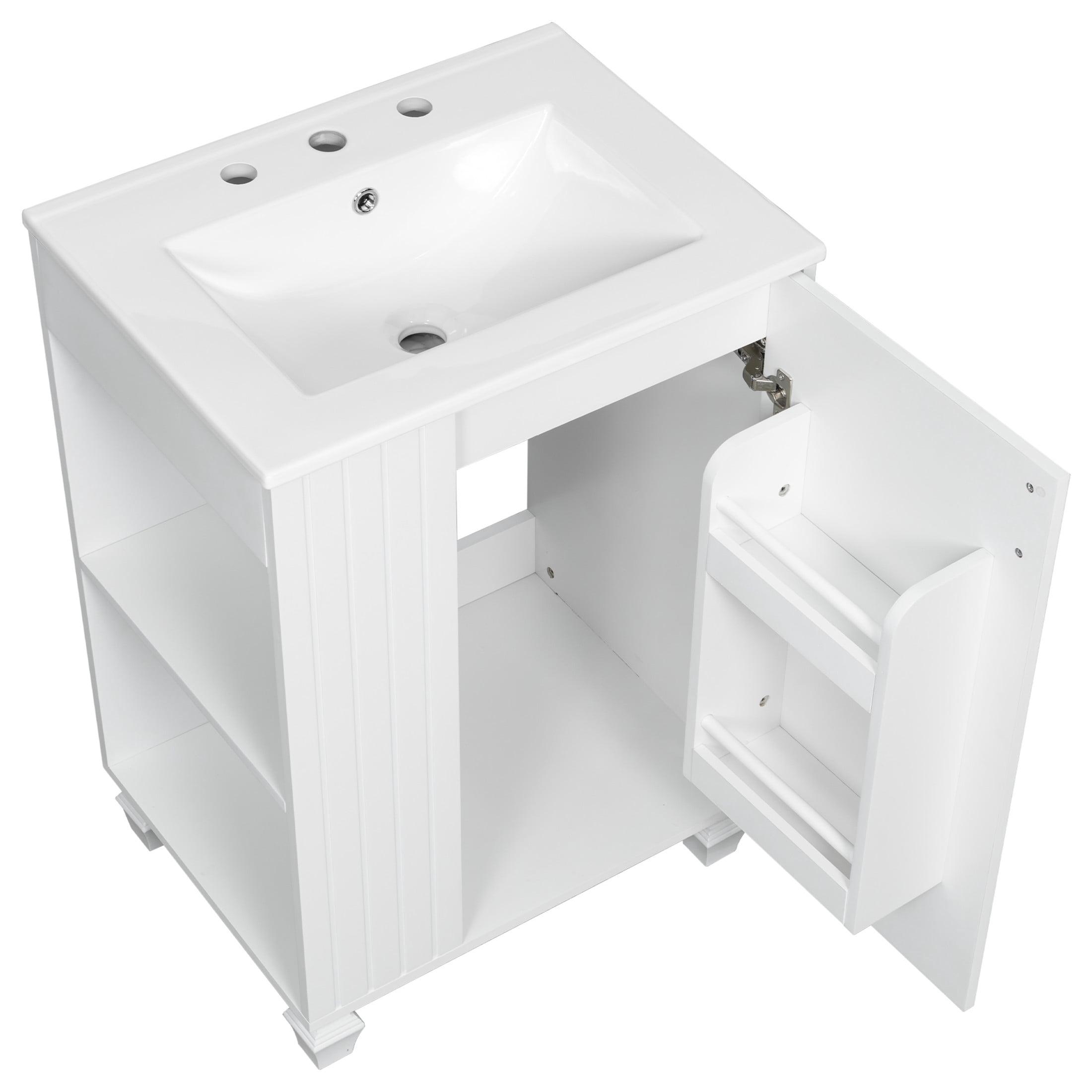 Christopher Knight Home 24" Bathroom Vanity with Sink, Wood Storage Cabinet with Side Open Storage, White