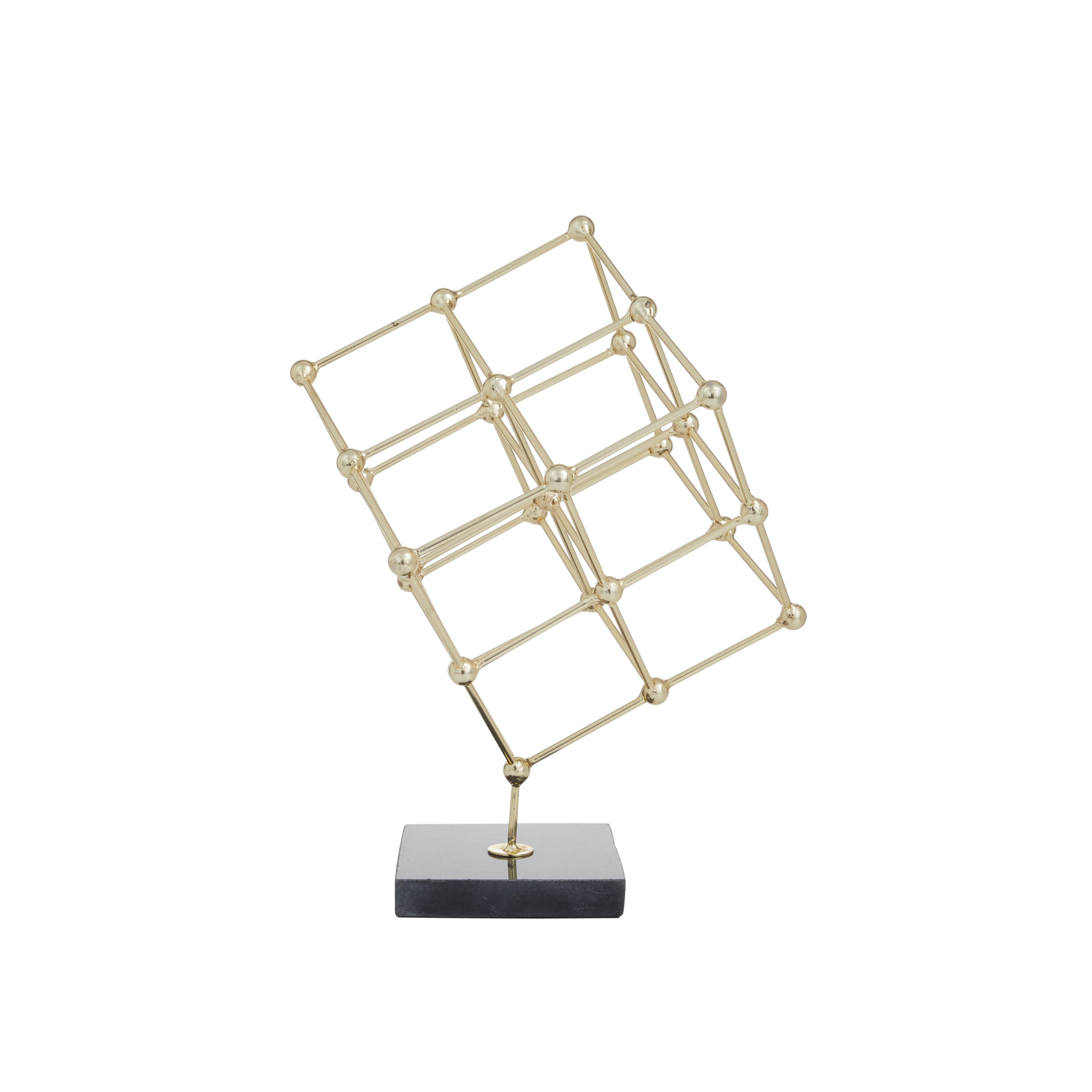 9" x 12" Gold Marble Geometric Sculpture with Black Base, by DecMode