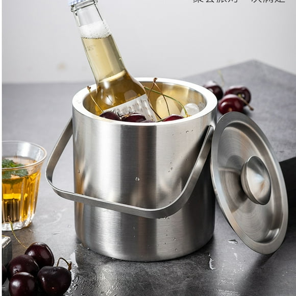 LSLJS Classic Round Ice Bucket, Stainless Steel Drink Cooler Beverage Bucket, Chill Wine and Beer, Family Gathering 101.4oz, Ice Barrel