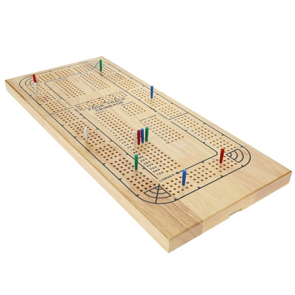WE Games Wooden Cribbage Board Game Set, Solid Wood 4 Track Cribbage with 28 Colorful Pegs