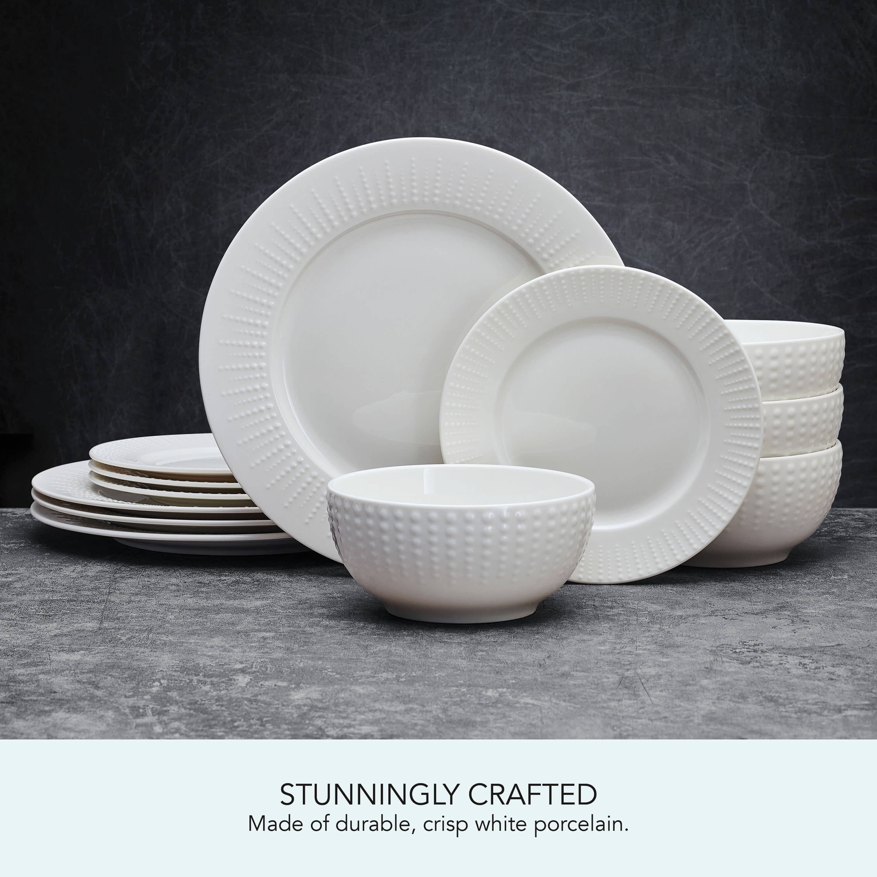 Pfaltzgraff Cassie 12 Piece Dinnerware Set Embossed Porcelain in White Walmart
