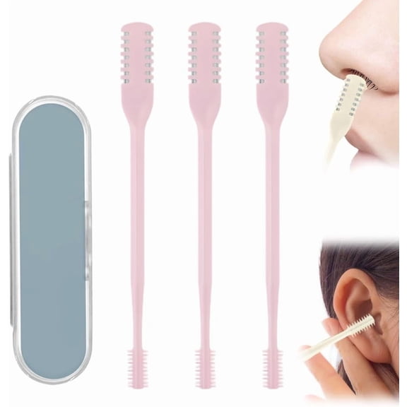 2-in-1 Manual Nose Hair Trimmer with Ear Pick, 360° Rotating Stainless Steel Blade, Double-Sided Nose Hair Cutter for Men & Women, Portable Travel Grooming Tool