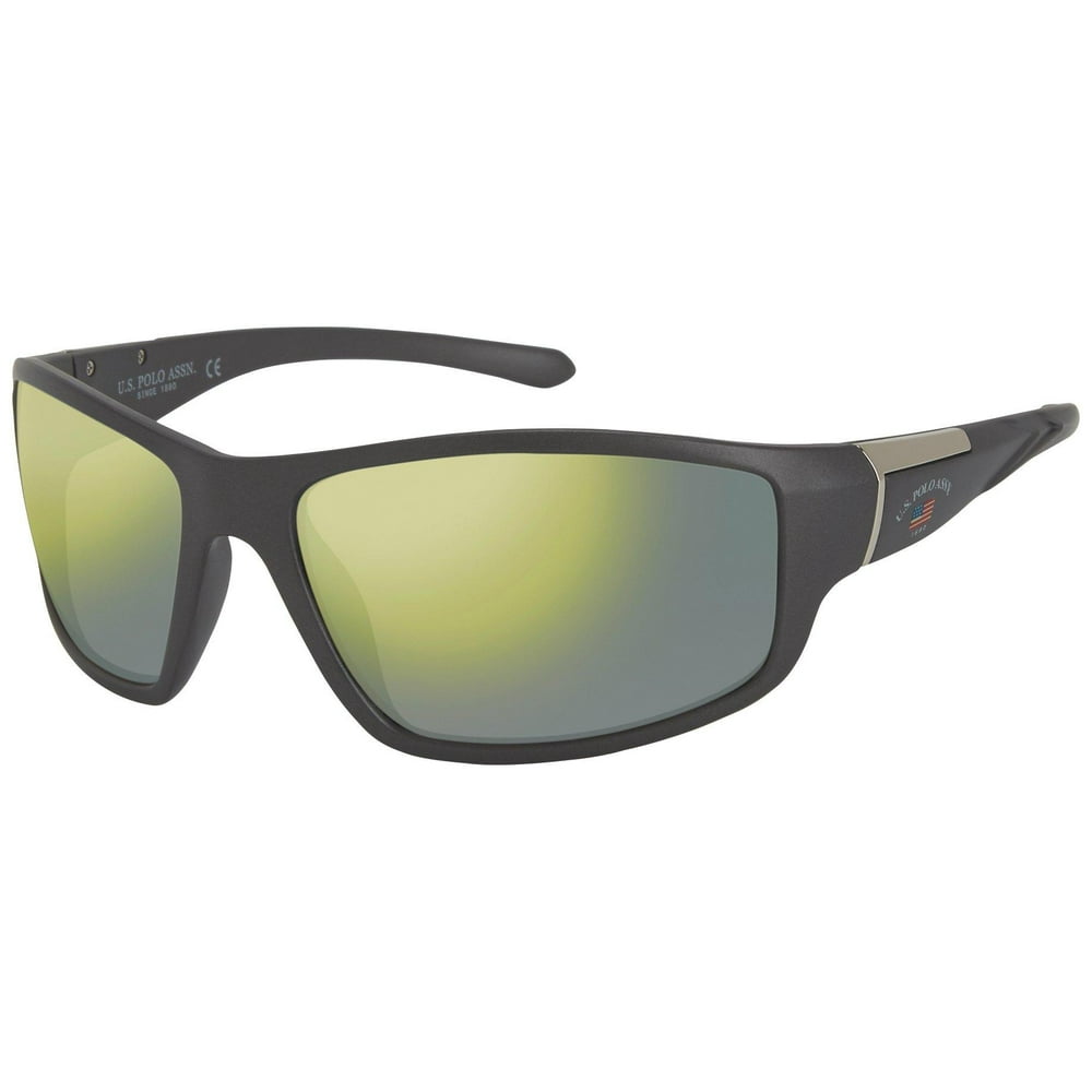 US Polo Assn. U.S. POLO ASSN. Men's Wide Rectangular Sunglasses with Mirrored Lens, Iconic U.S