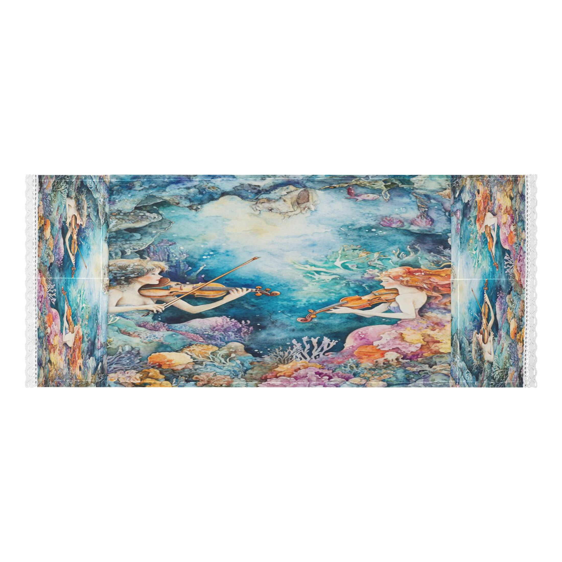 Washing Machine Cover 51.2x22in, Durable Polyester Dust Cover with Lace Trim and Side Pocket for Appliances The Mermaid Plays Music