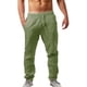 thumbnail image 1 of Pantalones de color liso con cintura elástica para hombre: pantalones informales holgados y transpirables, mezcla de lino, para la playa en verano y para el día a día., 1 of 6