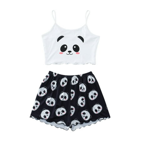 

Xahyotn Womens Soft Suspender Top Shorts Pajama Suit Pattern Printed Two Piece Housewear Summer Gift