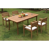 Teak Dining Set: 4 Seater 5 Pc: 94" Rectangle Table & 4 Montana Stacking Captain/Arm Chairs Outdoor Patio Grade-A Teak Wood WholesaleTeak #WMDSMTt