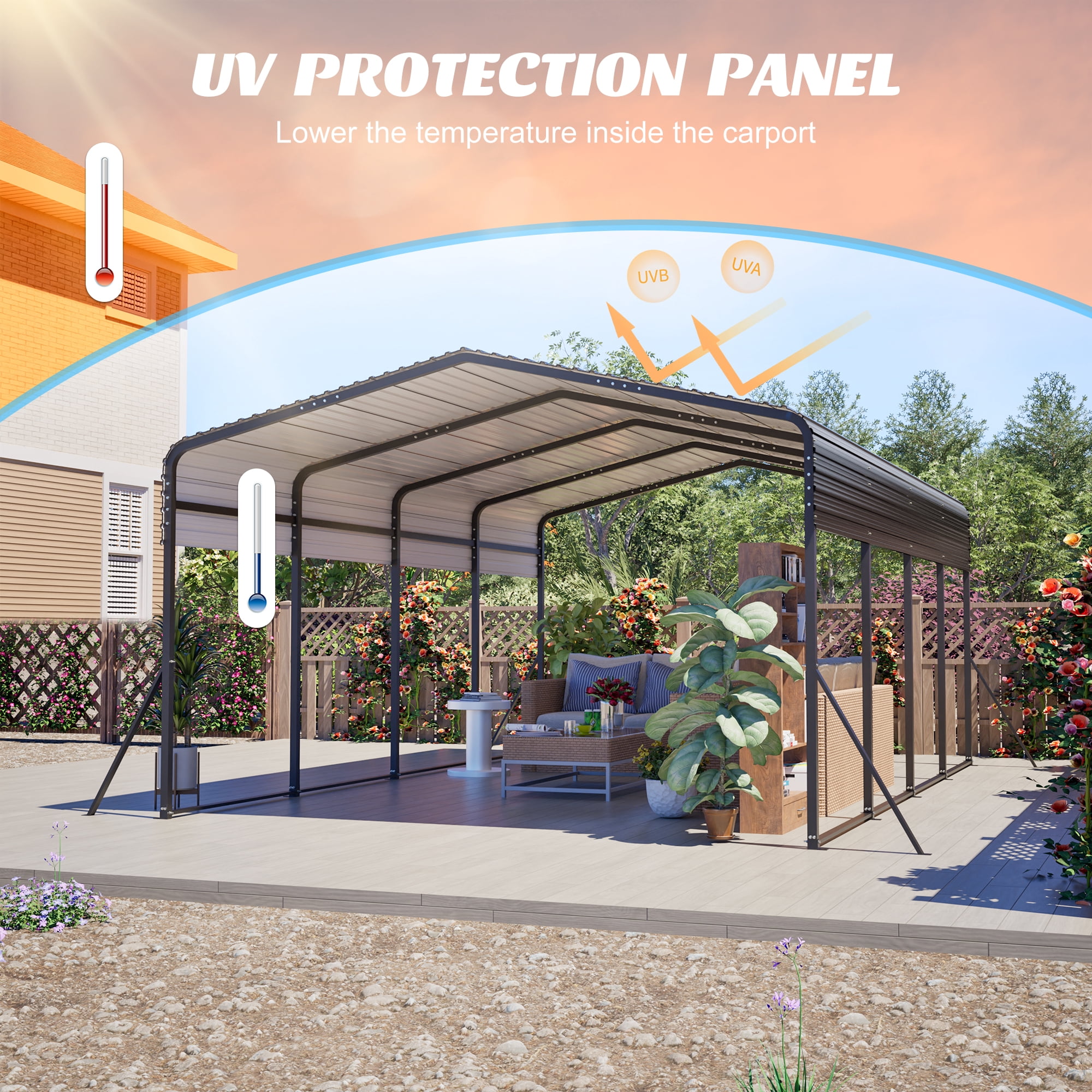 MAYEERTY 13'x20' Heavy Duty Metal Carport, Triangle Reinforced Frame Steel Hardtop Roof for Car Truck Boat