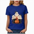 thumbnail image 6 of TOWED22 Womens Cute Ghost Pumpkin Flowers Shirt Fall Pumpkin Vintage Flowers Tshirt Halloween Funny Graphic Blouse Casual Basic Tee(Blue,S), 6 of 8