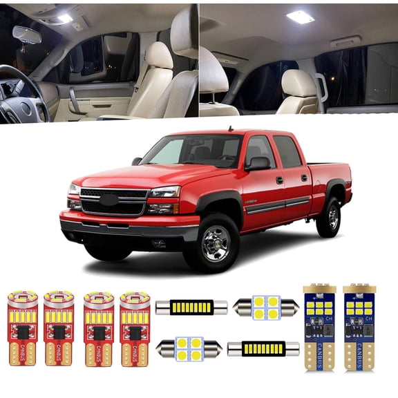 16pcs For Silverado interior LED Lights Kit for Chevrolet Silverado 1998 1999 2000 2001 2002 2003 2004 2005 2006 LED Dome Trunk Vanity Mirror Light  License Plate