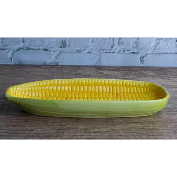 Ebros 8.75"W Ceramic Gourmet Corn Ear Half Serving Plate Small Dish Plate (1 PC)