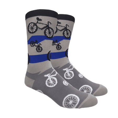 Men's Fun Novelty Print Casual Trouser Crew Socks - Bicycle Grey