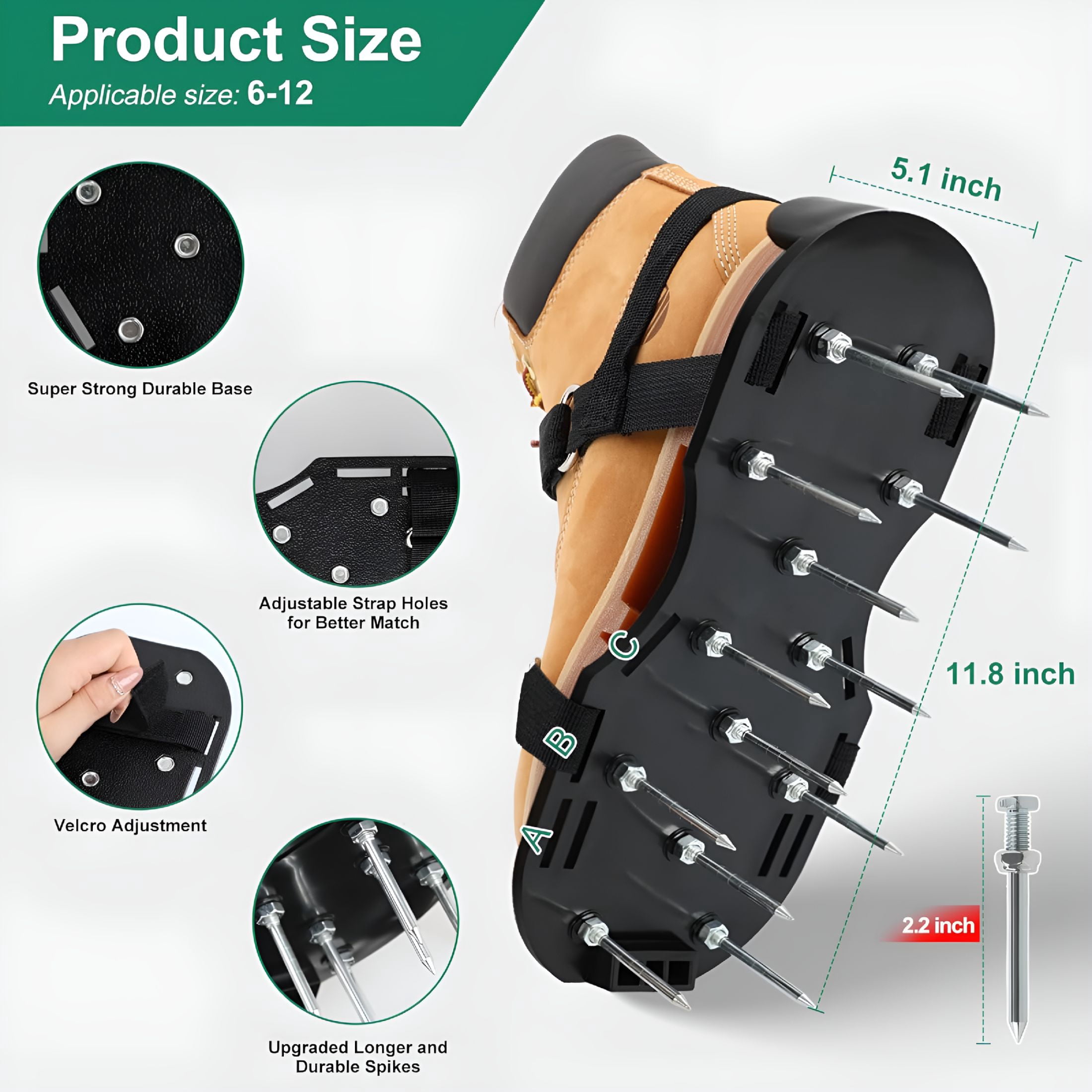 GJX 2026 New Lawn Aerator Shoes,Upgrade 2.2'Heavy Duty Spike Shoes Lawn Aerating with Hook&Loop Straps,Free-Installation Grass Aerator Lawn Tool One Size Fits All Spiked Sandals for Yard Patio Grass