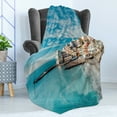 thumbnail image 4 of Italy Soft Flannel Fleece Throw Blanket, Panorama of Old Italian Fishing Village Beach in Old Province Coastal Charm Image, Cozy Plush for Indoor and Outdoor Use, 50" x 70", Turquoise, by Ambesonne, 4 of 5