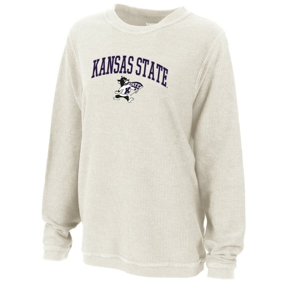 Women's Boxercraft Natural Kansas State Wildcats Rally Corduroy Pullover Sweatshirt