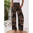 thumbnail image 3 of Chiclily Women Wide Leg Pants with Pockets High Waist Loose Belt Flowy Casual Trousers, US Size 2XL in Geometric Grid Black, 3 of 8