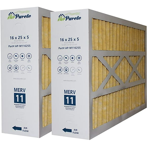 AirPurete Furnace Filters AP-M116255 | Pack of 2 | 16x25x5 Actual Size: 15-3/8" x 25-1/2" x 5-1/4"