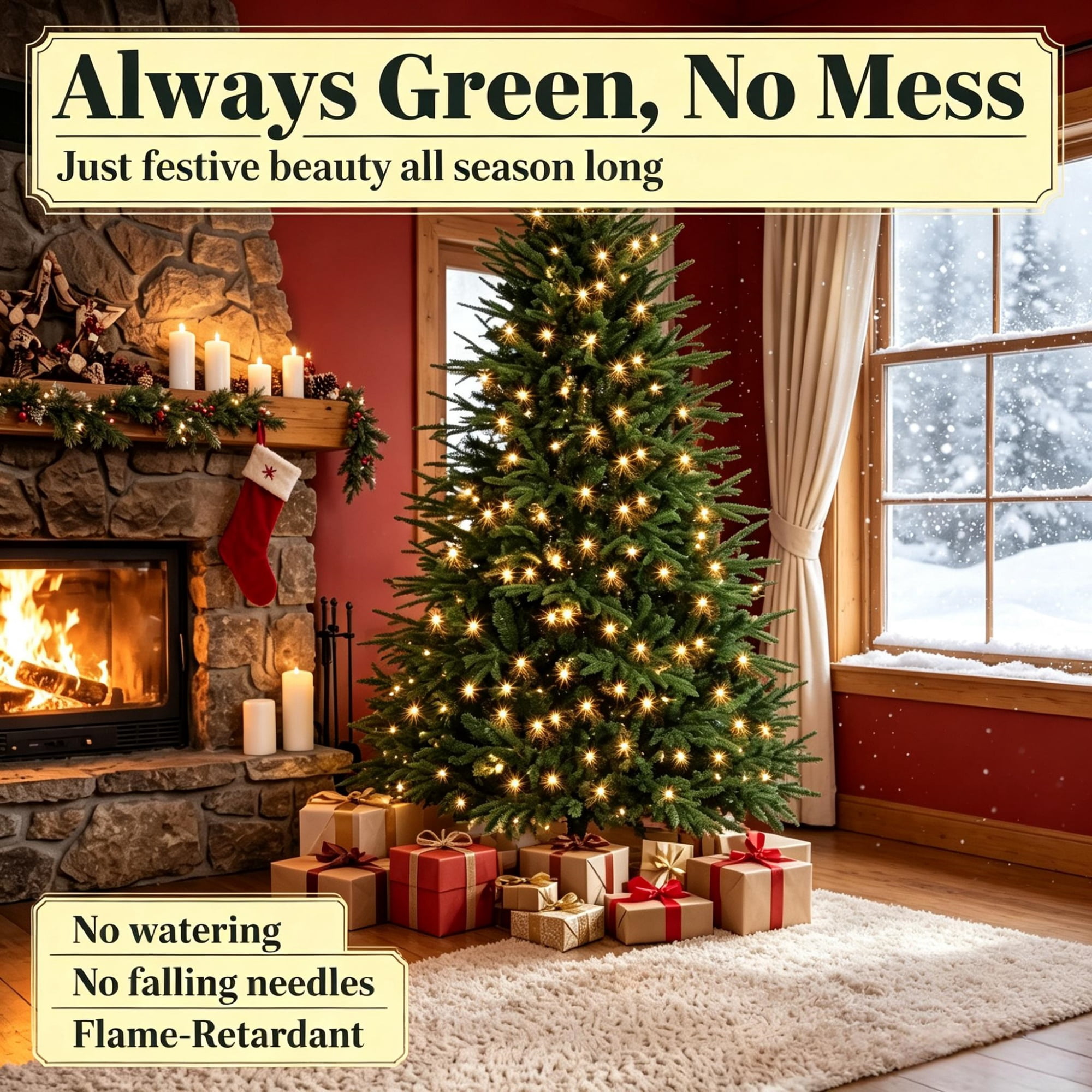 6 ft Wide Pre-Lit Christmas Tree with 300 Warm White LED Lights, 2345 Tips, Hinged Design, PE and PVC Foliage, Metal Stand