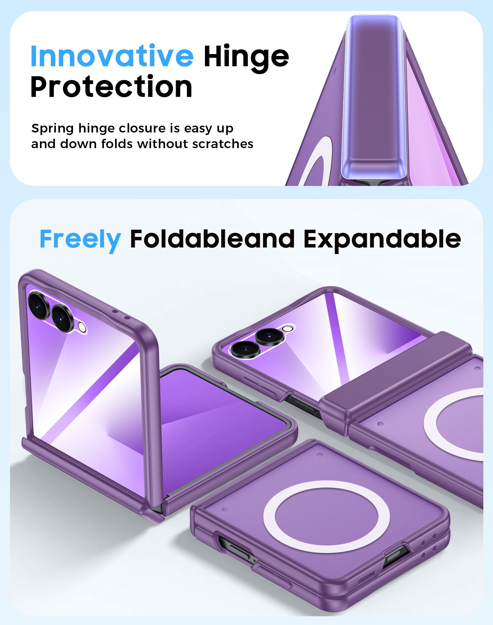 Oupeigar for Samsung Galaxy Z Flip 7 Phone Case,Compatible with MagSafe,Screen Protector,Anti-Fingerprint Translucent Matte Shockproof Case-Purple
