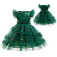 thumbnail image 6 of Aislor Christmas Tree Dress for Girls Flying Sleeve Mesh Tulle Dress Holiday Xmas Theme Party Fancy Green 110, 6 of 6