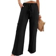 thumbnail image 2 of Hurxie Womens Spring Wide Leg Dress Pants Business Casual Work High Waist Baggy Tie Trousers Pleated Palazzo Slacks Black,L, 2 of 6