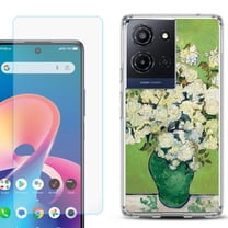 For TCL K32 5G Protective Shockproof Phone Case with Tempered Glass Screen Protector, by OneToughShield - White Roses