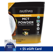 Nutiva Organic MCT Powder With Prebiotic Acacia Fiber, Vanilla, 24 Oz Pouch, with FREE $5 eGift Card Promo