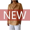 thumbnail image 5 of Dazajoo Limited Time Deal Womens 3/4 Sleeve Cotton Linen Shirts Trendy Button V Neck Henley Blouse Dressy Casual Solid Loose Summer Tunic Tops,Brown,L, 5 of 8