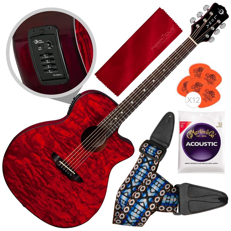 Luna Gypsy Quilt Ash Acoustic/Electric Trans Red Guitar with