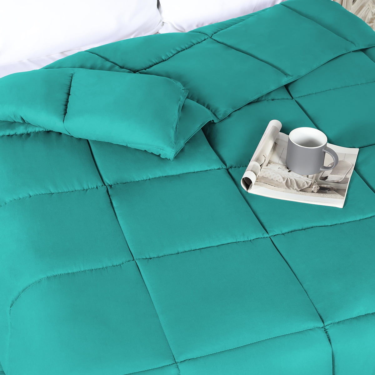 BNM Solid Comforter Down Alternative Bedding, King, Turquoise
