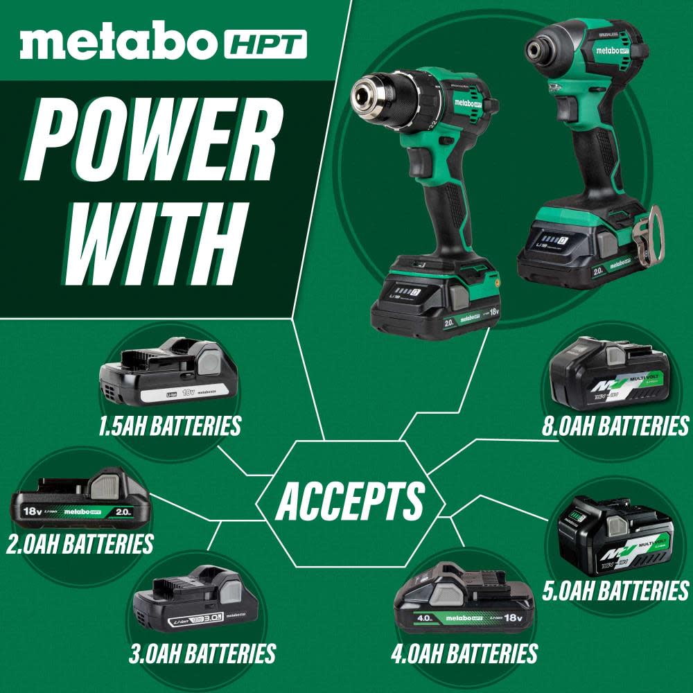 Metabo HPT 18V MultiVolt Cordless Brushless Driver Drill Impact Driver Combo Kit Includes 2 Lithium Ion Batteries Case and Charger KC18DEXQB Walmart
