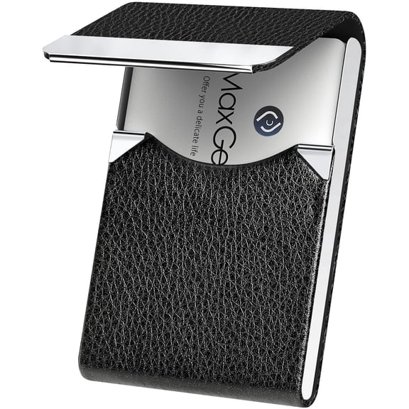 MaxGear RFID Blocking Business Card Holder, PU Leather Slim Name Card Case for Men & Women, Magnetic Closure, Compact & Durable, Black