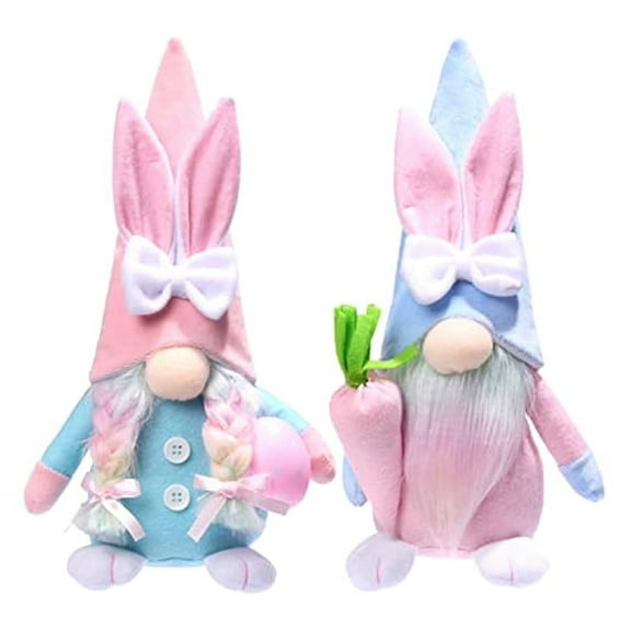 Easter Gnome Bunny - 2Pcs Handmade Swedish Tomte Plush Rabbits with Easter Egg and Carrot, Suitable As Easter Decoration