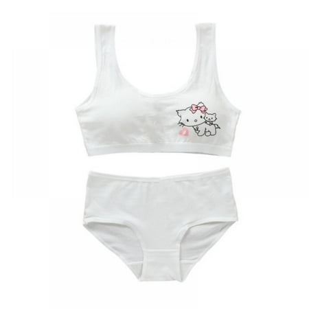 

Age 8-16 Girl s Soft Cotton Cartoon Print Solid Training Bra and Panties Set Plain Cotton Bralette and Brief Underwear